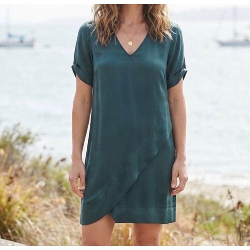 DOLAN | Left Coast Collection Cupro Spandex Asymmetrical Dress Dark Teal | Small